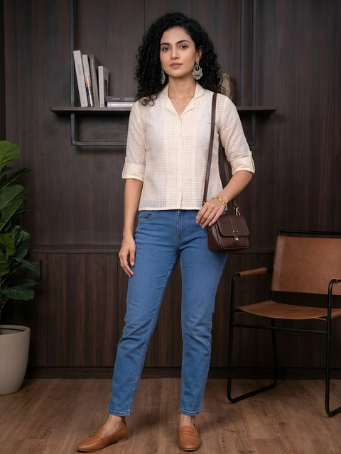 SZN Women Cream Cotton Printed Tops - Image 5