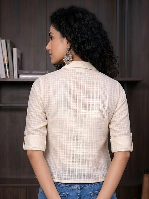 SZN Women Cream Cotton Printed Tops - Image 4