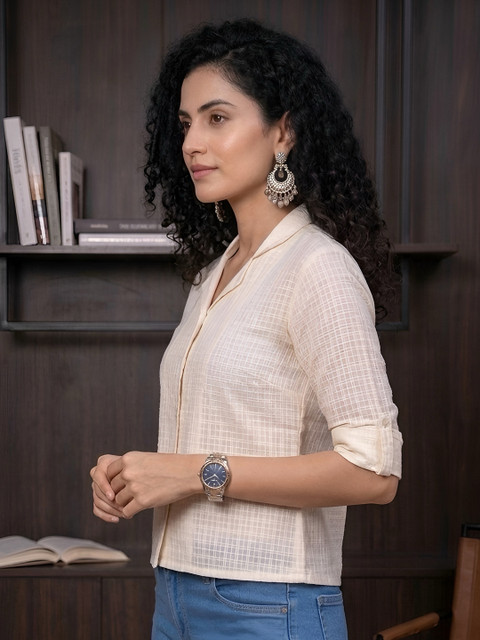 SZN Women Cream Cotton Printed Tops - Image 3