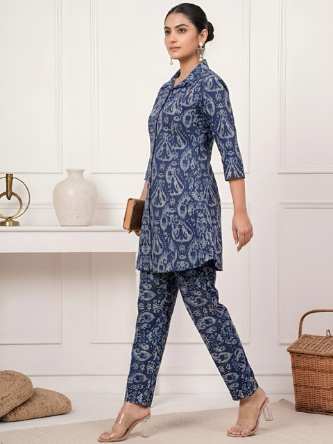SZN Women Blue & White Printed Co-ords Set - Image 3