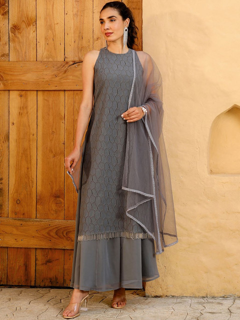 QISSA Women Regular Beads and Stones Kurta with Palazzos & With Dupatta