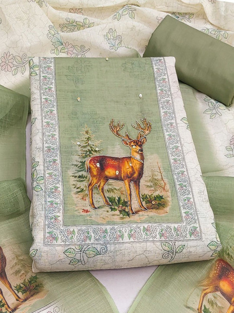 Peachmode Printed Linen Unstitched Dress Material - Image 3
