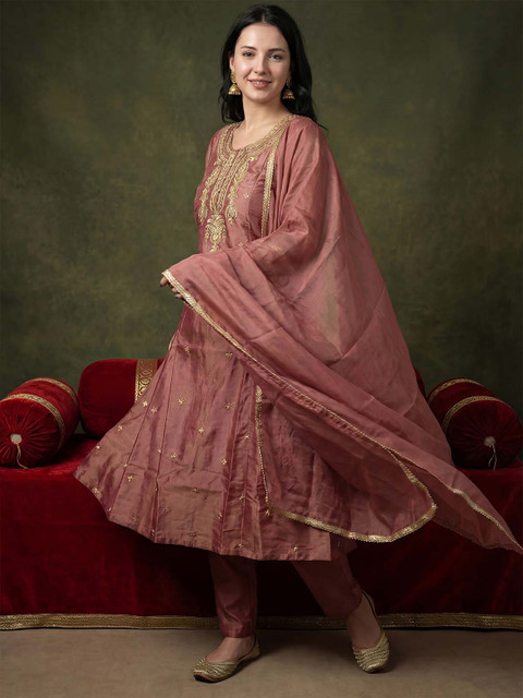 Indo Era Women Ethnic Motifs Embroidered Regular Kurta with Trousers & With Dupatta