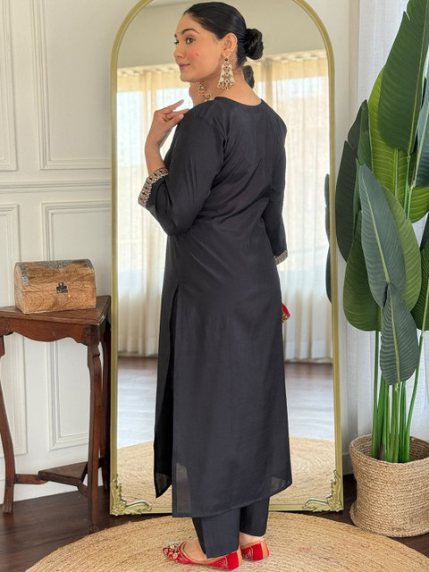 Indo Era Women Ethnic Motifs Embroidered Regular Sequinned Kurta with Trousers & With Dupatta - Image 4