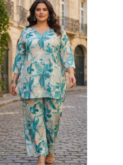 KALINI Cotton Printed Top with Trousers