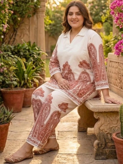 KALINI Cotton Printed Top with Trousers