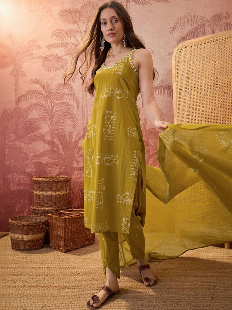 Sangria Printed V-Neck Kurta & Trousers With Dupatta - Image 7