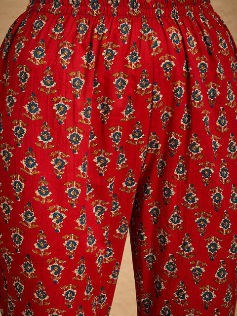 Sangria Ethnic Motif Printed V-Neck Kurta & Trousers With Dupatta - Image 5