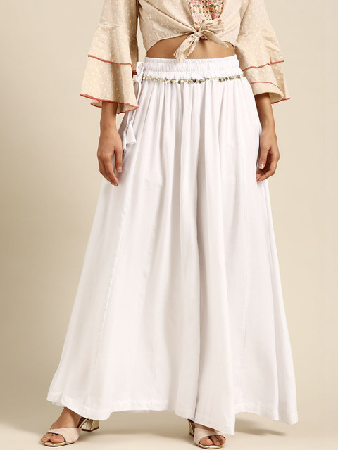 VEE POP Women Flared Knitted Ethnic Palazzos