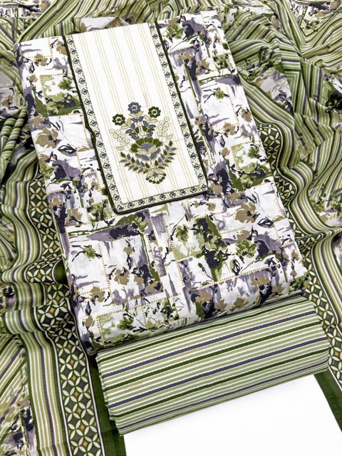 FashionsEye Printed Pure Cotton Unstitched Dress Material
