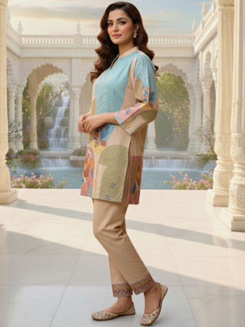 MASSTANI BY INDDUS Linen Printed Tunic with Trousers - Image 6