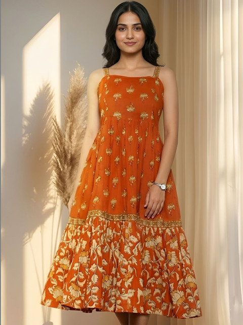 KALINI Floral Print Fit & Flare Midi Dress