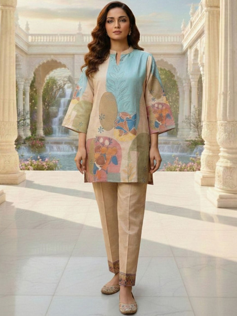 MASSTANI BY INDDUS Linen Printed Tunic with Trousers - Image 5