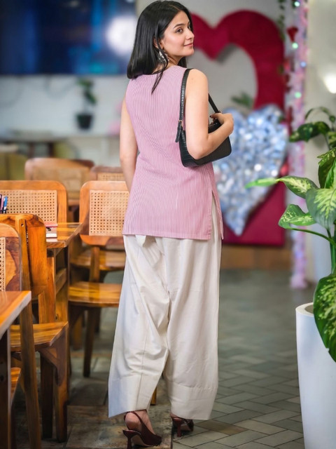 Youthnic Women Cotton Embroidered Stripes Straight Kurti With Farshi Salwar - Image 5
