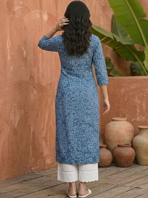 Sangria Printed Round Neck Calf Length Straight Kurta - Image 3
