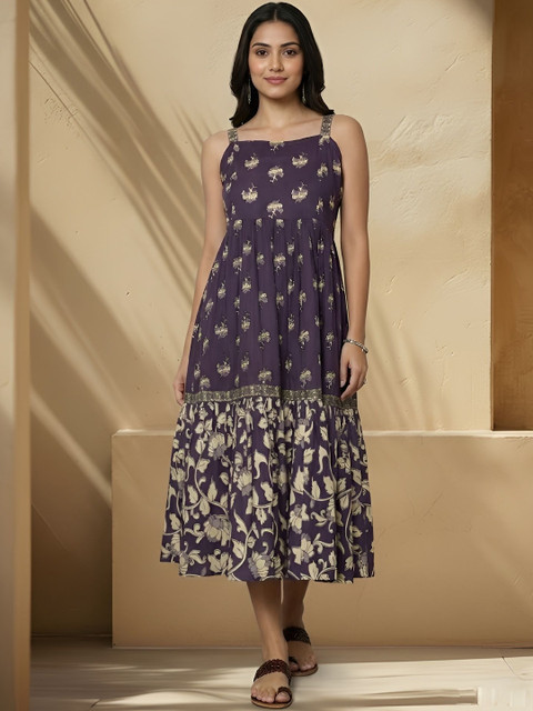 KALINI Floral Print A-Line Midi Dress