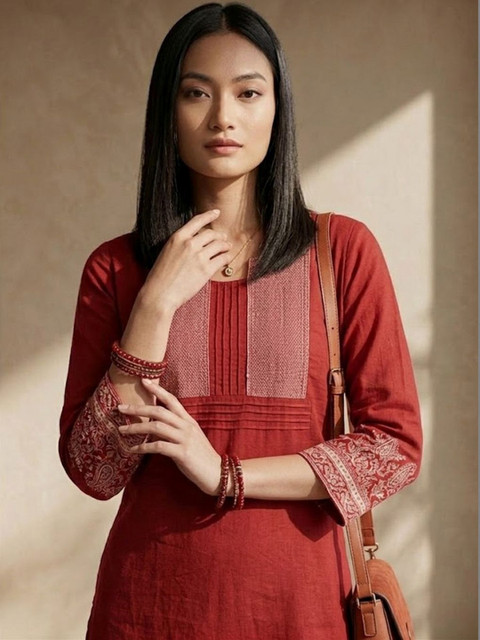 Varanga Women Ethnic Motifs Embroidered Thread Work Kurta - Image 3