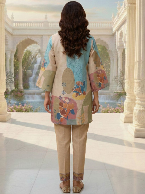 MASSTANI BY INDDUS Linen Printed Tunic with Trousers - Image 4