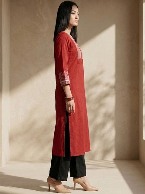 Varanga Women Ethnic Motifs Embroidered Thread Work Kurta - Image 4