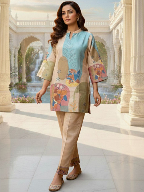 MASSTANI BY INDDUS Linen Printed Tunic with Trousers