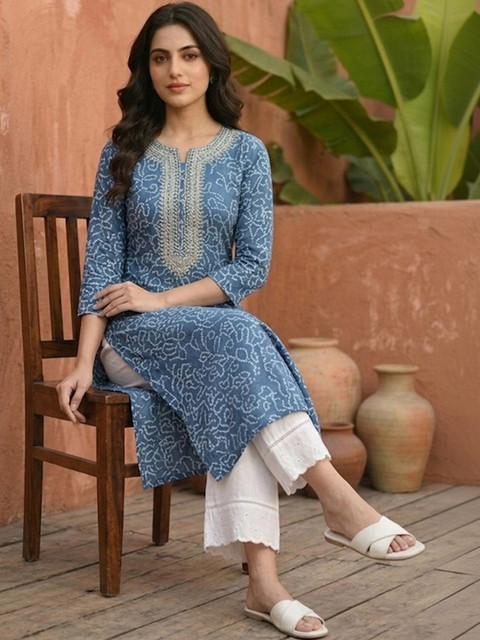 Sangria Printed Round Neck Calf Length Straight Kurta - Image 4
