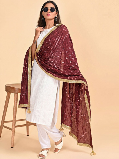 Clora Creation Women Tie & Dyed Bandhani Dupatta with Gotta Patti