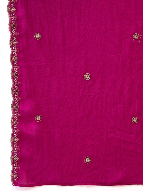 Sangria Embroidered V-Neck Kurta & Palazzos With Dupatta - Image 5