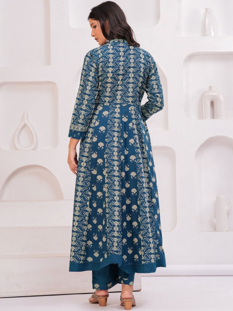 KALINI Women Ethnic Motifs Printed Angrakha Pure Cotton Kurta with Trousers & With Dupatta - Image 5
