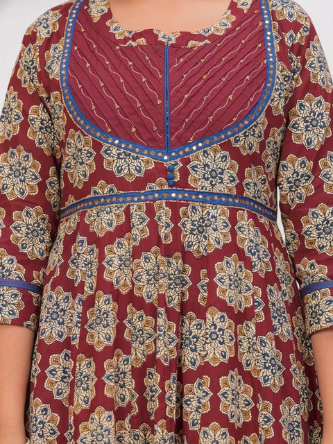 KALINI Women Ethnic Motifs Printed Empire Mirror Work Pure Cotton Kurta with Palazzos & With Dupatta - Image 7