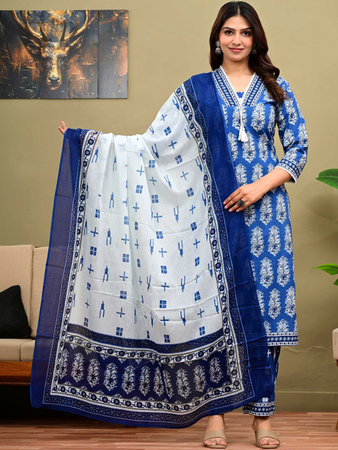 Cloth Bites Women Ethnic Motifs Printed Regular Pure Cotton Kurta with Trousers & With Dupatta
