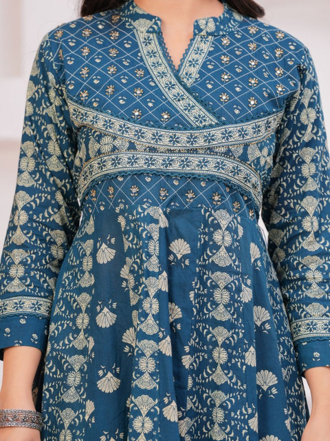 KALINI Women Ethnic Motifs Printed Angrakha Pure Cotton Kurta with Trousers & With Dupatta - Image 7
