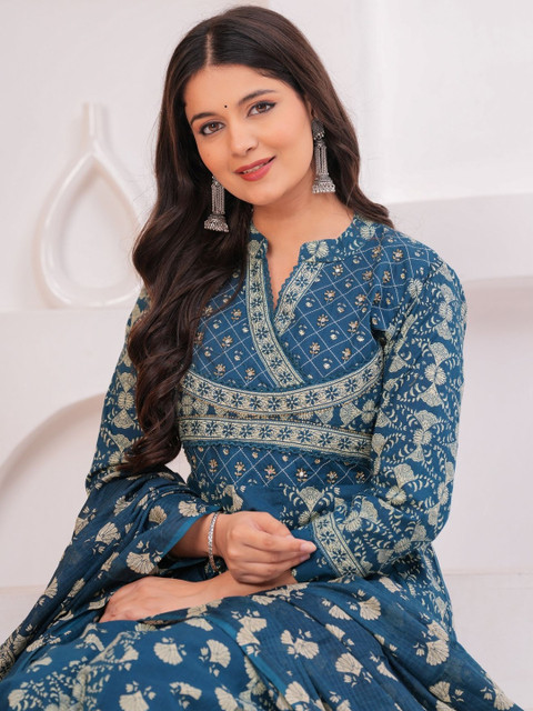 KALINI Women Ethnic Motifs Printed Angrakha Pure Cotton Kurta with Trousers & With Dupatta - Image 6