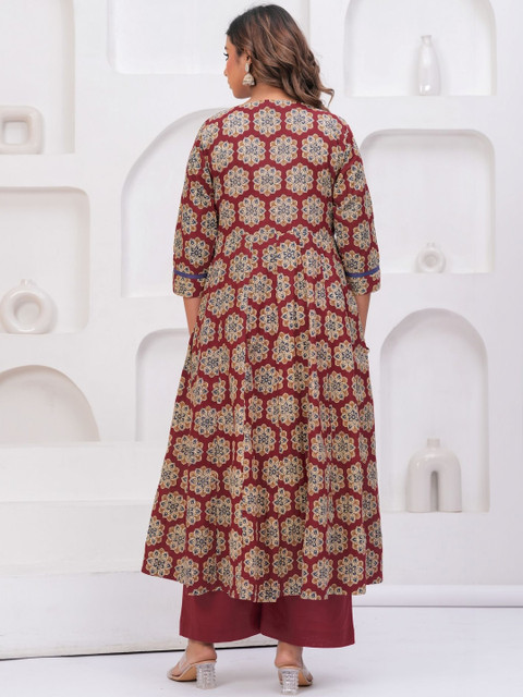 KALINI Women Ethnic Motifs Printed Empire Mirror Work Pure Cotton Kurta with Palazzos & With Dupatta - Image 5