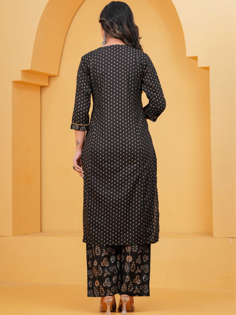 KALINI Women Ethnic Motifs Printed Panelled Beads and Stones Pure Cotton Kurta with Palazzos & With Dupatta - Image 2