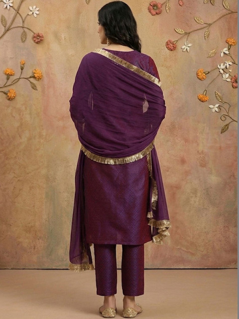 Anouk Women Ethnic Motifs Embroidered Regular Thread Work Kurta with Trousers & With Dupatta - Image 3