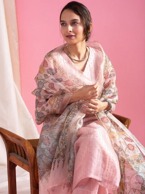 KAARVYA Women Ethnic Motifs Regular Sequinned Kurta with Trousers & With Dupatta - Image 2
