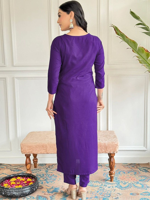 KAARVYA Women Ethnic Motifs Embroidered Regular Thread Work Kurta with Trousers & With Dupatta - Image 4