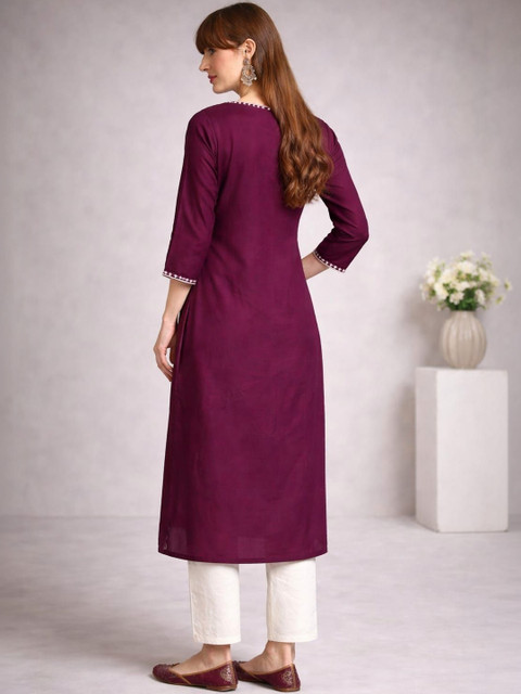 Sangria Embroidered Sweetheart Neck A-Line Kurta - Image 3
