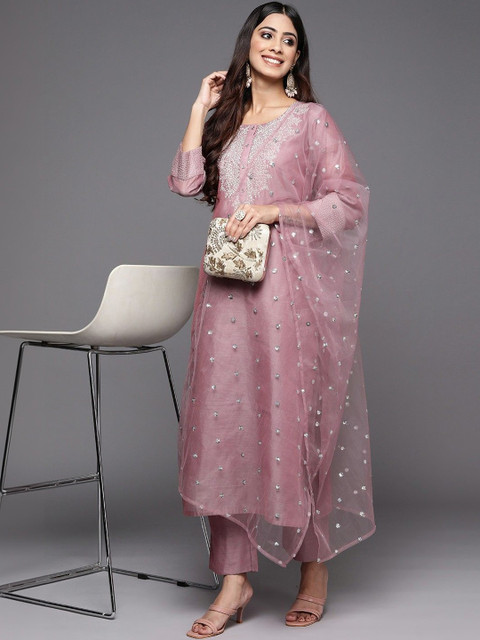 SURUKH Women Ethnic Motifs Embroidered Regular Sequinned Kurta with Pyjamas & With Dupatta