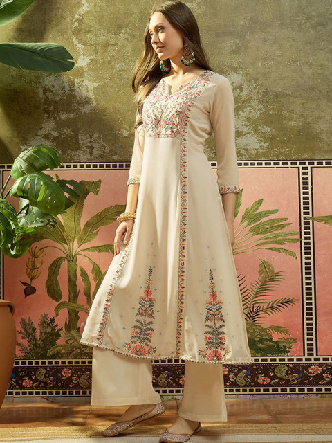 Sangria Embroidered Georgette Round Neck Kurta & Palazzos Kurta Set - Image 6