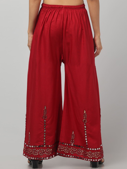 SHAUKIYA Women Ethnic Motifs Embellished Flared Knitted Ethnic Palazzos - Image 4