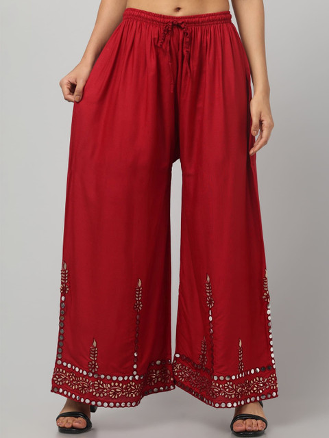 SHAUKIYA Women Ethnic Motifs Embellished Flared Knitted Ethnic Palazzos