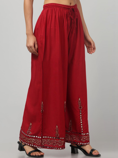 SHAUKIYA Women Ethnic Motifs Embellished Flared Knitted Ethnic Palazzos - Image 3