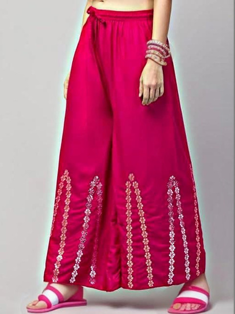 Thrifty Thread Women Embellished Flared Knitted Ethnic Palazzos