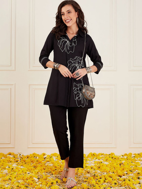 Sangria Embroidered Tunic with Trousers