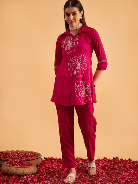 Sangria Embroidered Top with Trousers