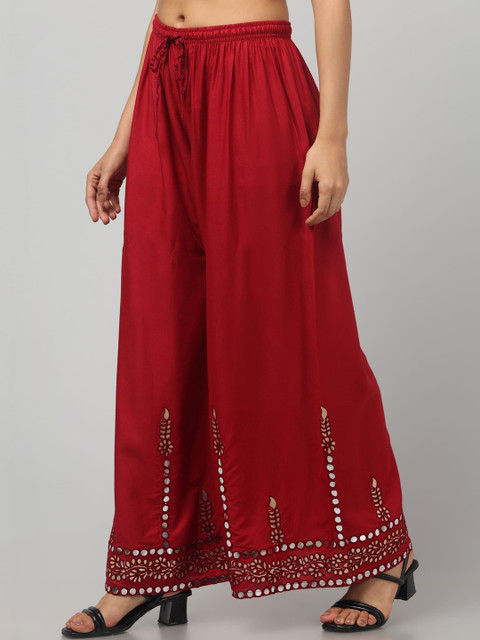 SHAUKIYA Women Ethnic Motifs Embellished Flared Knitted Ethnic Palazzos - Image 2