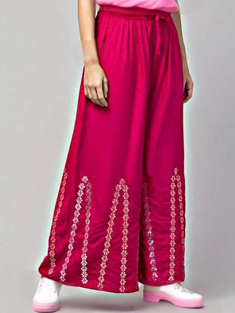 Thrifty Thread Women Embellished Flared Knitted Ethnic Palazzos - Image 3
