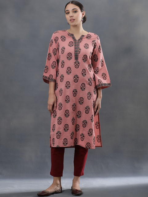 Anouk Floral Printed V-Neck Pure Cotton Kurta