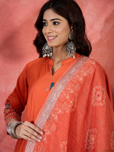 BNF Women Embroidered Pure Silk Kurta with Palazzos & With Dupatta - Image 2